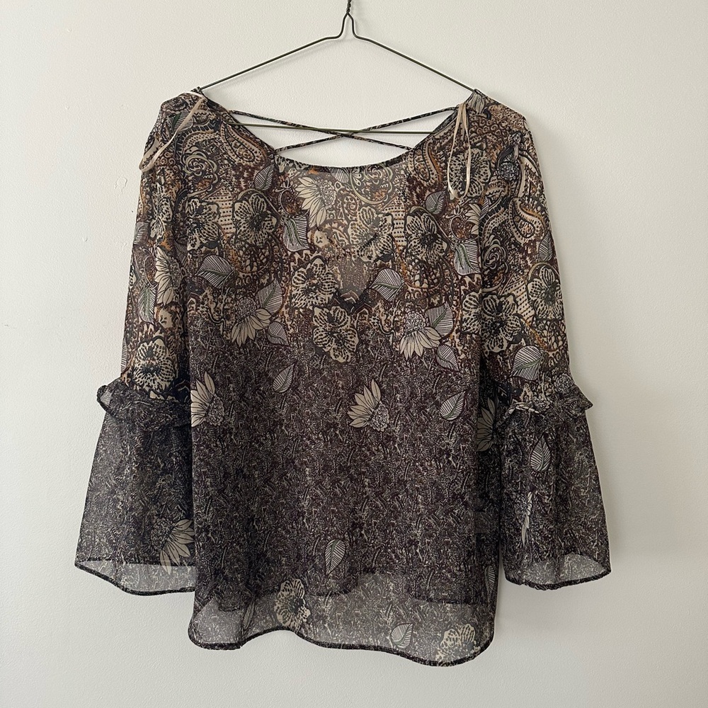 Brown Paisley Design Blouse with flowy sleeves